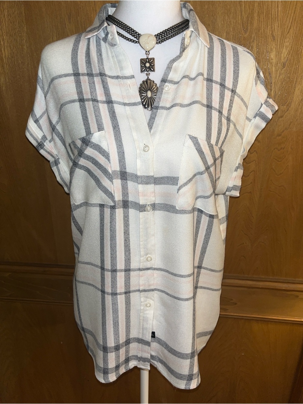 Sz XS Anthropologie Rails Pink and Black Plaid Flannel Shirt